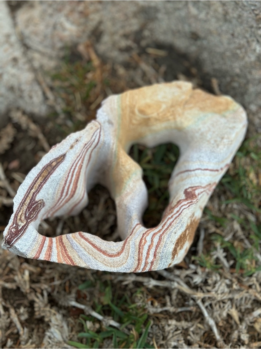 Natural Sandstone Decorative Rock w/ Red & Cream Striations for Aquarium or Tank
